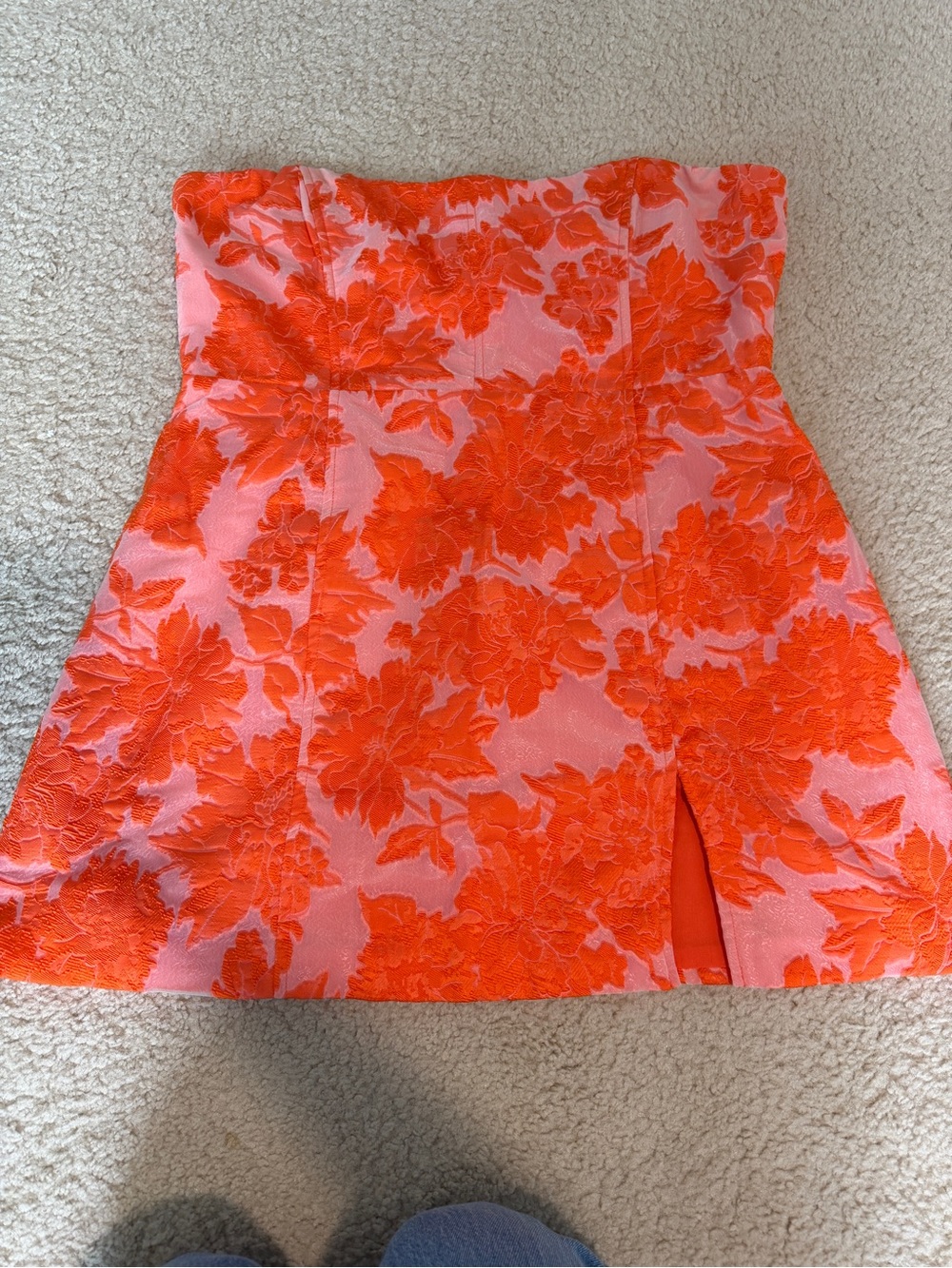 Showpo Orange Strapless Floral Jacquard Mini Dress